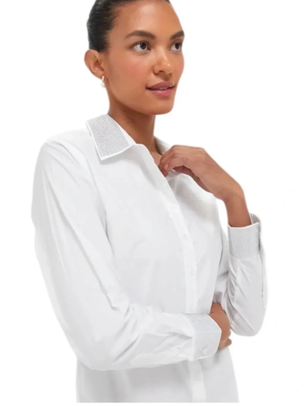 SHIRT ROCHELLE BEHRENS White Icon Shirt Rhinestone Collar NWT XS Tuckernuck